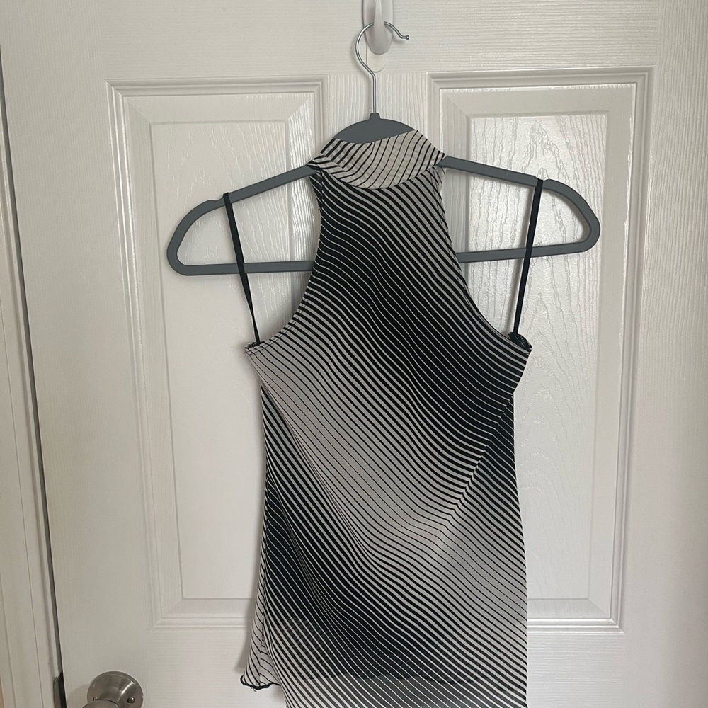 Black and White Striped Halter Top Small